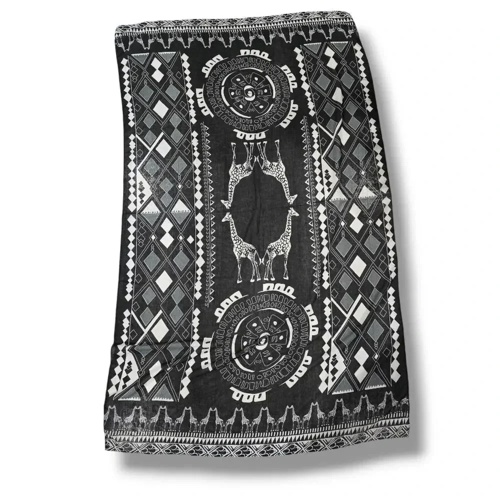 Printed Village adult Unisex men's women's black Giraffe Printed shawl scarf